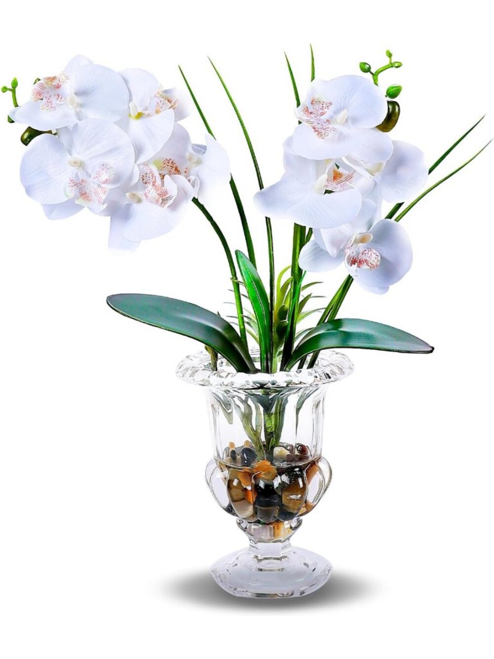 Lifelike 14.5" Artificial Orchid Centerpiece in Glass Vase for Home Office Decor